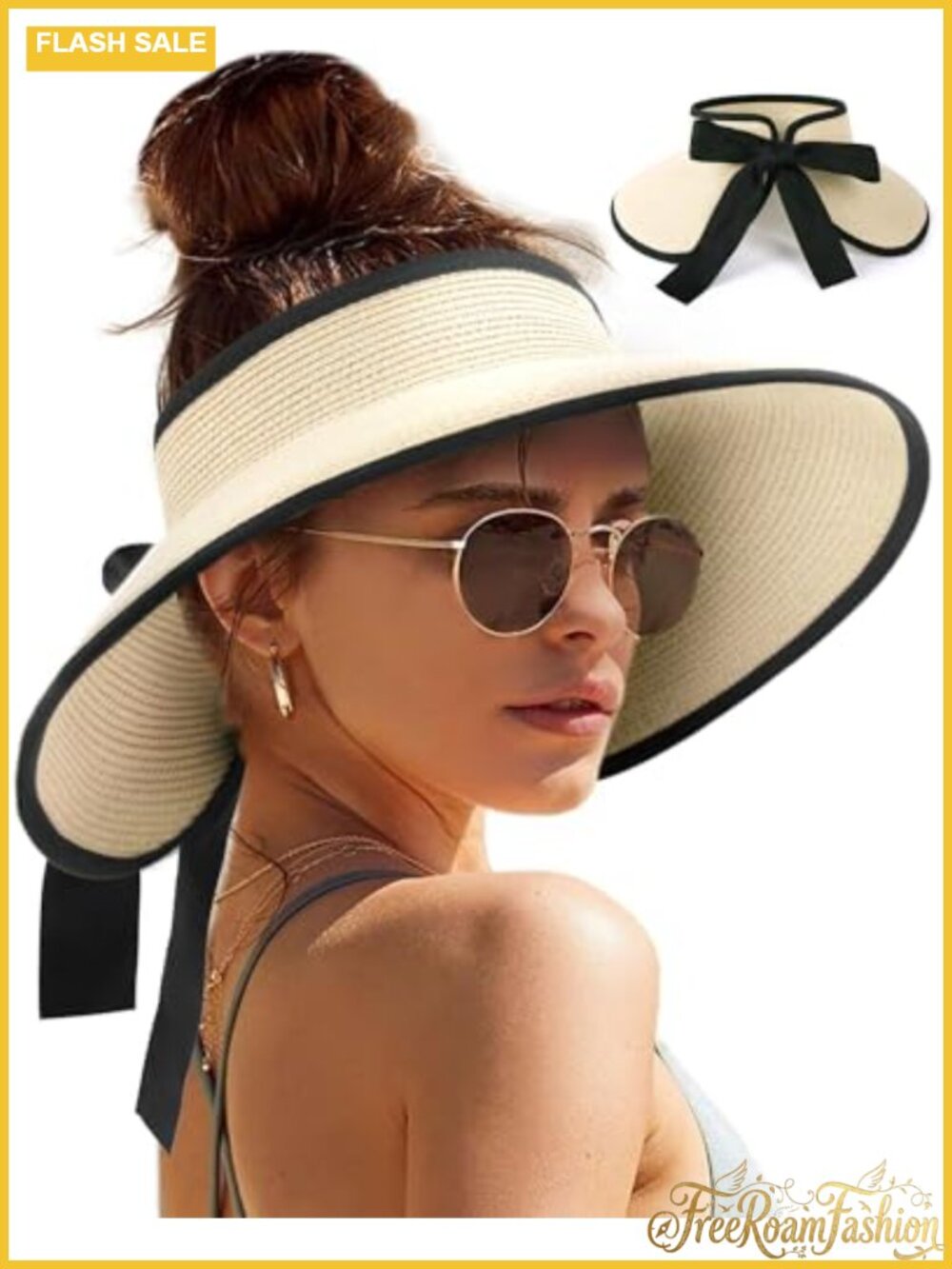 Straw Sun Visor Hat UPF Wide Shade Ponytail Summer Hat Adjustable